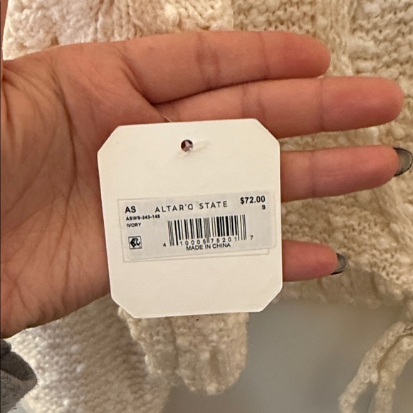 Altar’d State Cream Knit Sweater cropped with open tied back - Picture 5 of 6